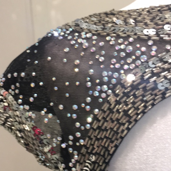 Jovani Silver Embellished And Black Pleated Dress - Picture 10 of 14